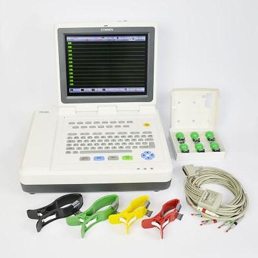 ÉLECTROCARDIOGRAPHE À ÉCRAN PLAT COMEN CM1200 AVEC MANUEL, CONDUIT D'ECG ET ACCESSOIRES