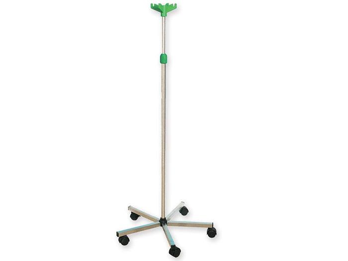 PORTE SERUM SUR ROULETTES A HAUTEUR VARIABLE - inox - 4 crochets plastique