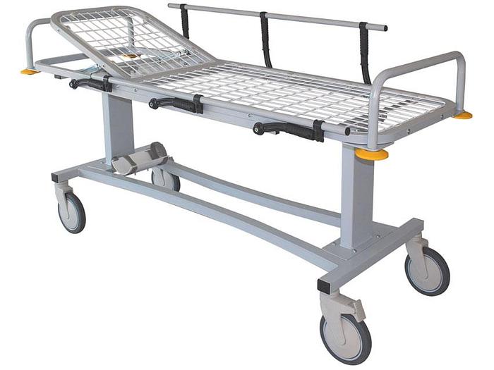 CHARIOT BRANCARD PROFESSIONNEL avec barrières latérales et support pour bouteille d'oxygène