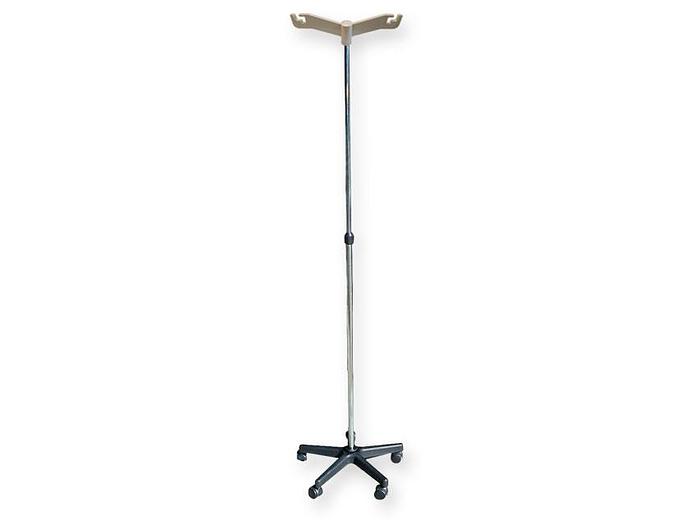 PORTE SERUM SUR ROULETTES A HAUTEUR VARIABLE - aluminium - 2 crochets