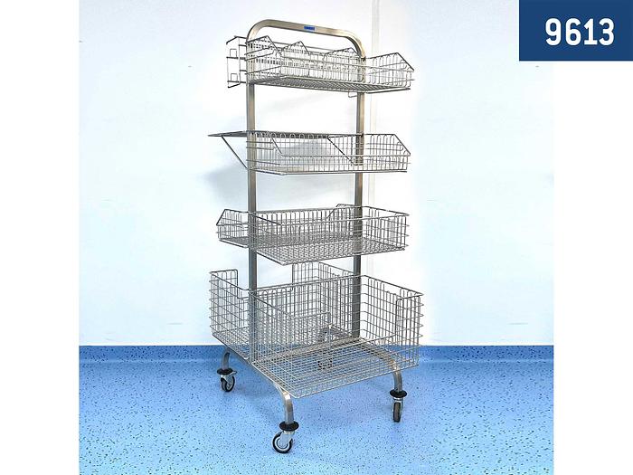 CHARIOT ROULANT DE TYPE CADDIE AVEC DOUBLE FACE et AVEC 6 PANIERS GRILLAGES INOX