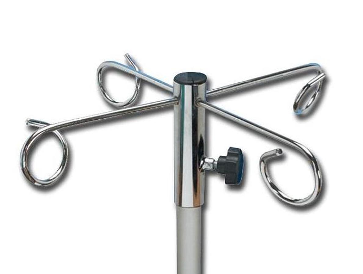 POTENCE PORTE-PERFUSION À QUATRE CROCHETS EN ACIER INOXYDABLE, MONTABLE À DROITE OU À GAUCHE SANS OUTILS
